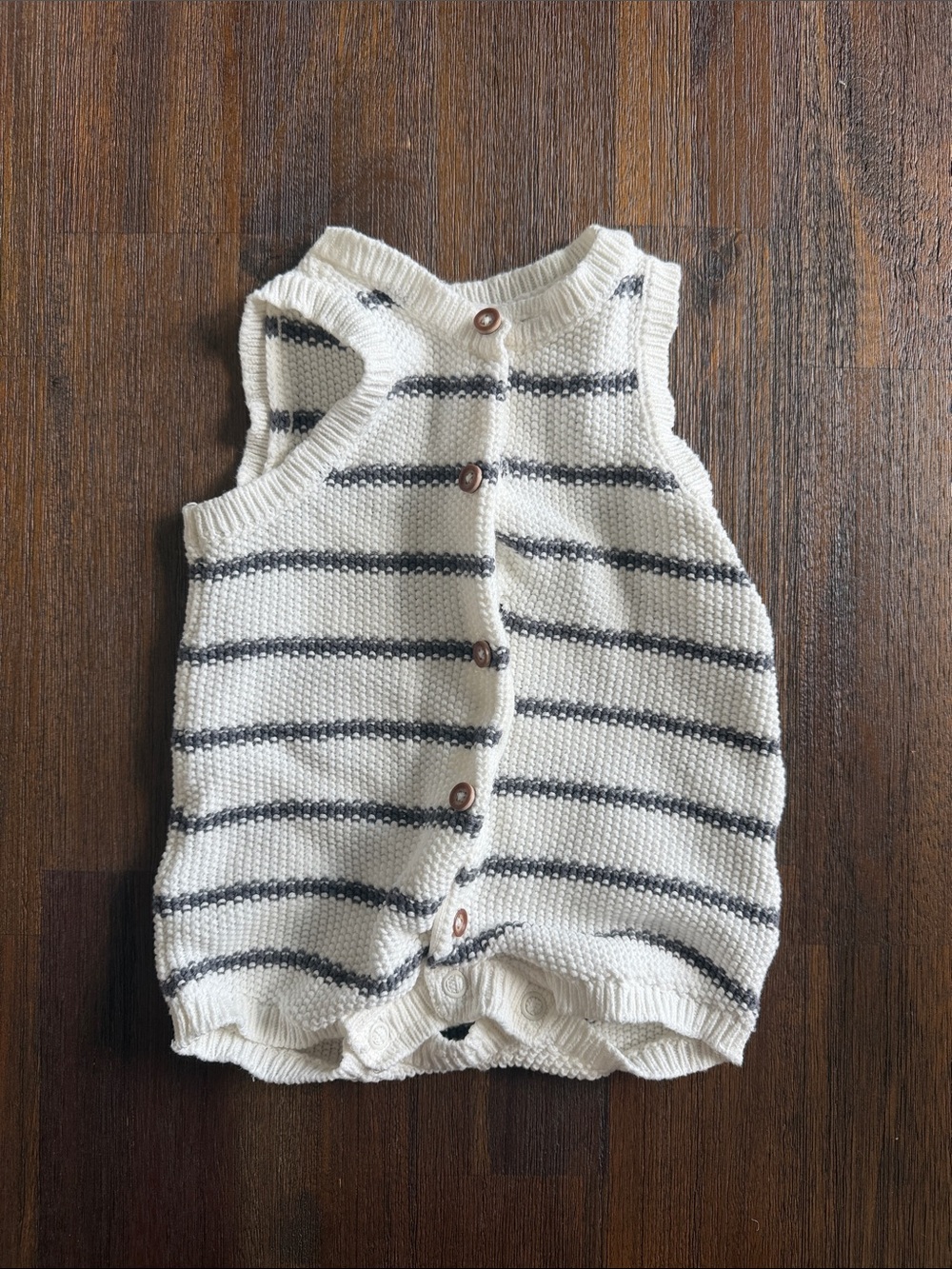 3 month Striped Knit Baby Romper - Cream & Navy